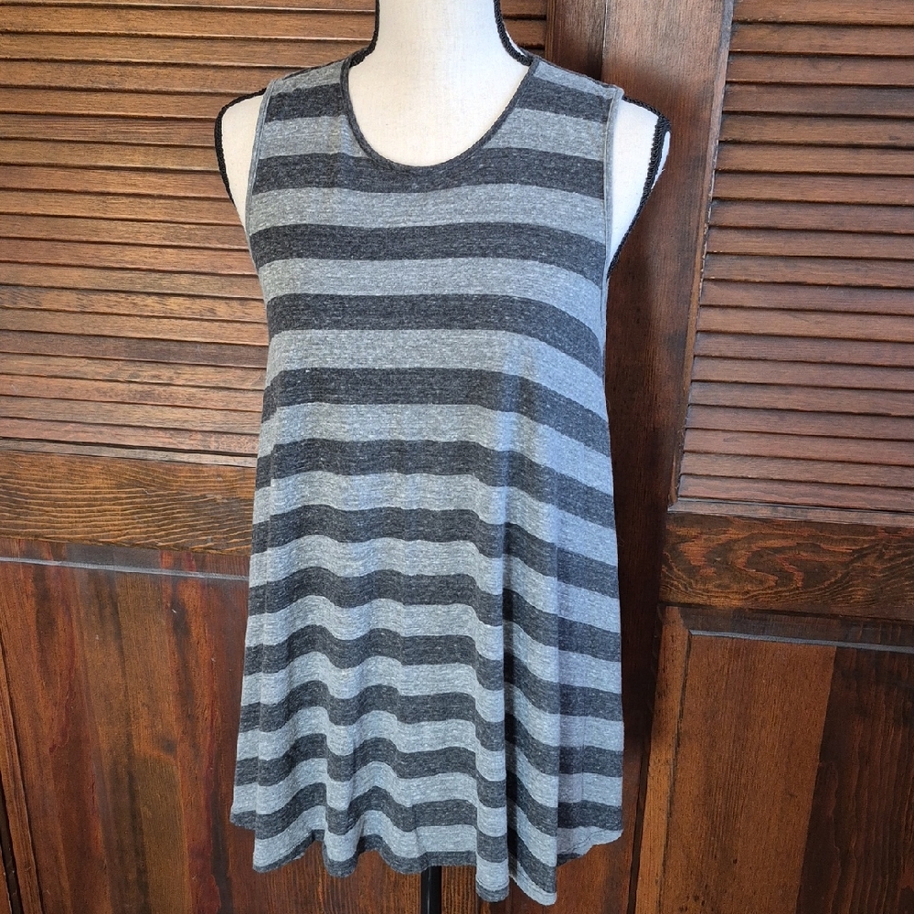 Free People Charcoal and Light Gray Striped Tank Top